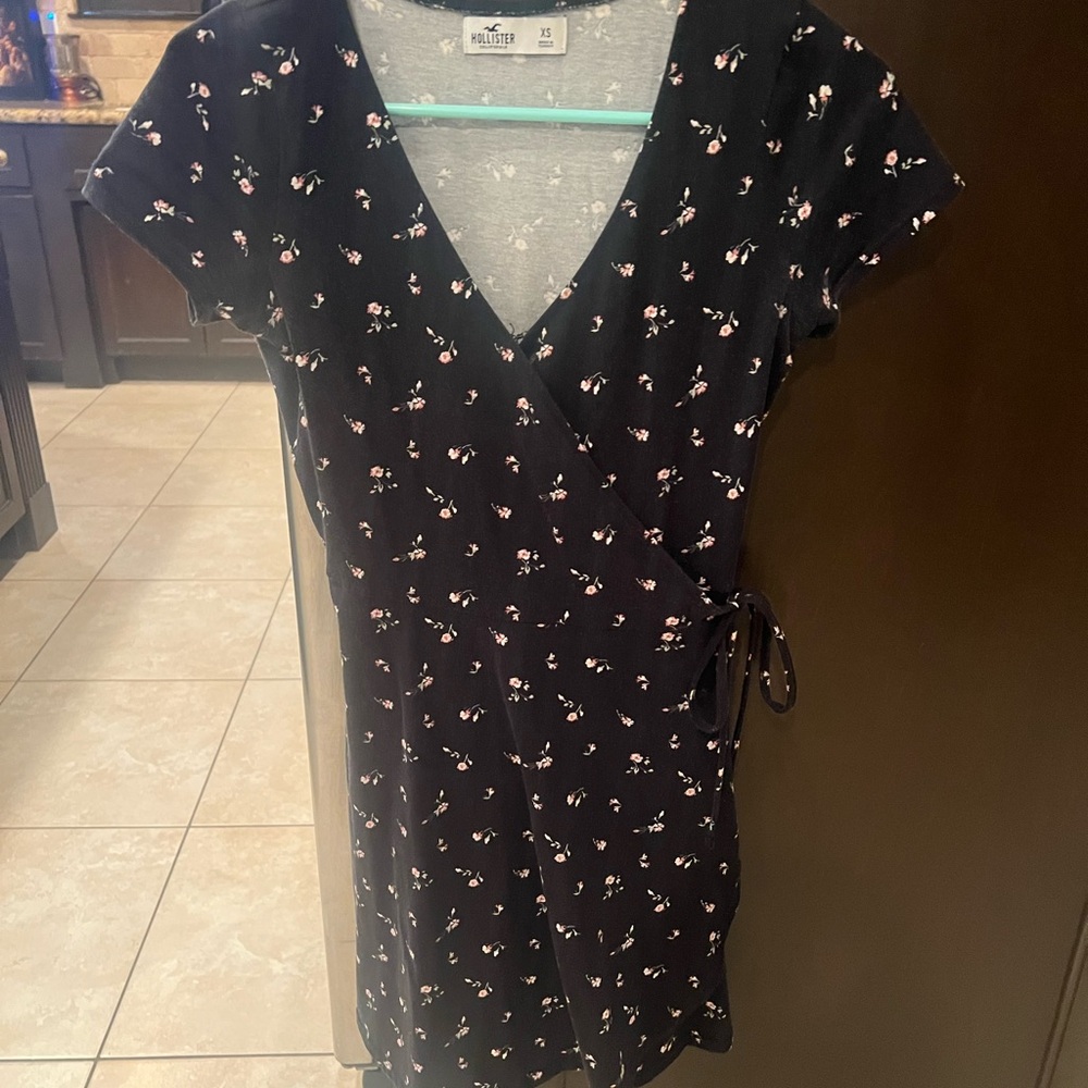 Hollister Black Floral Wrap Dress
